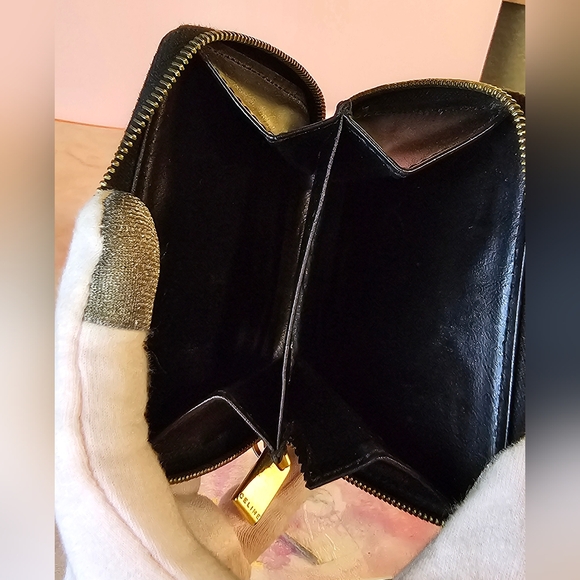 CELINE Vintage Macadam Coin Case Wallet Leather Black Brown - Picture 9 of 16